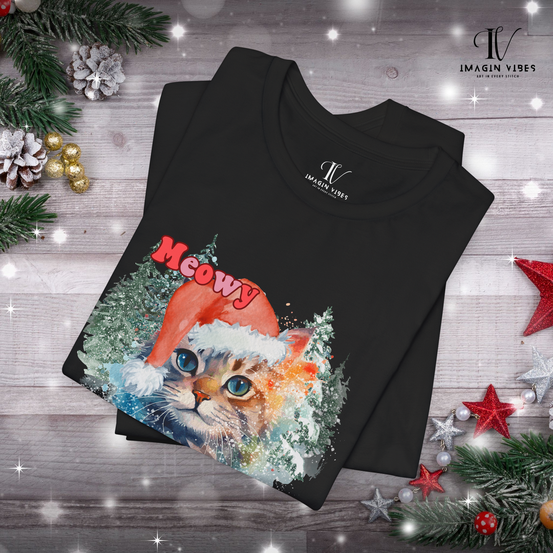 Meowy Catmas: Watercolor Cat Christmas T-Shirt