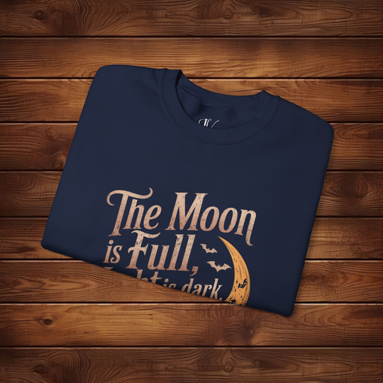 Vintage Halloween Crewneck Sweatshirt - The Moon is Full, Night is Dark