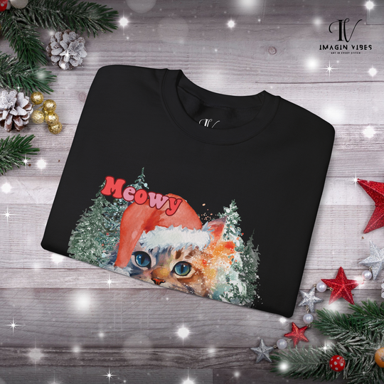 Meowy Catmas: Watercolor Cat Christmas Sweatshirt