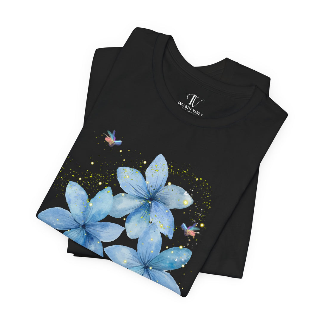 Floral Tee with Watercolor Flowers and Fireflies