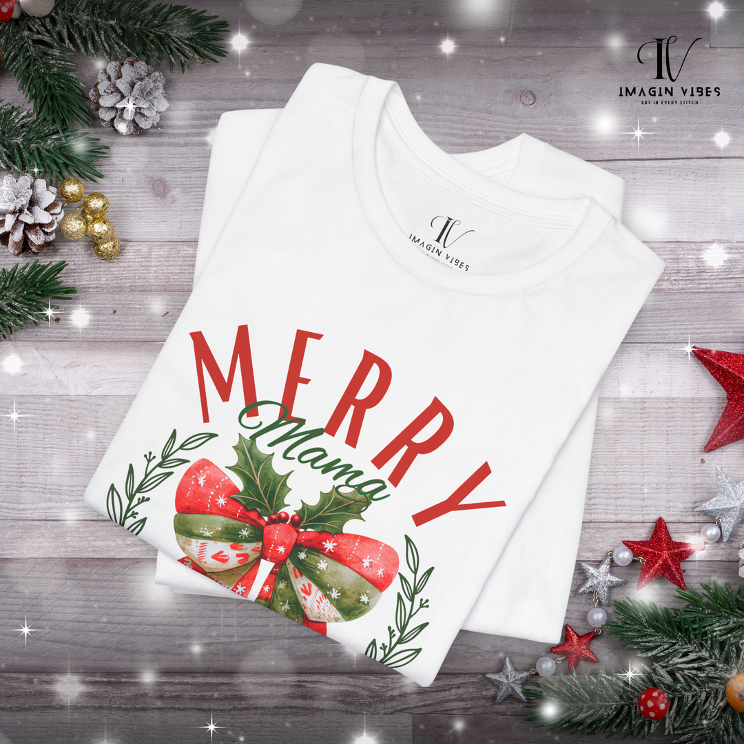 Christmas Unisex Tee - Festive & Feminine 'Merry Mama' Design