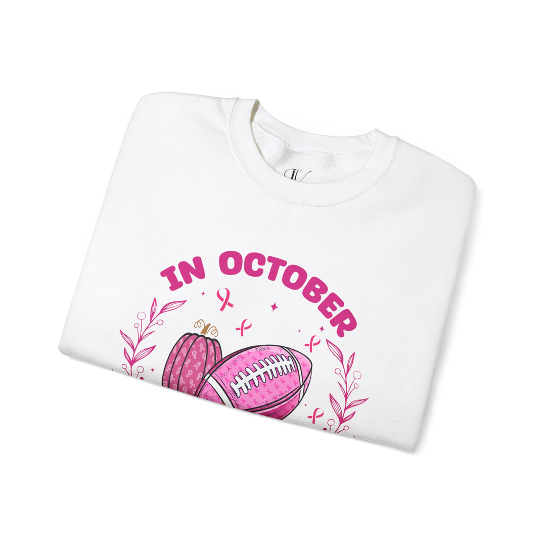 In October We Wear Pink Football Breast Cancer Awareness Sweatshirt