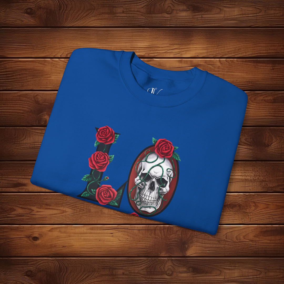 Love, Roses & Bones: Halloween Sweatshirt Sweatshirt Printify