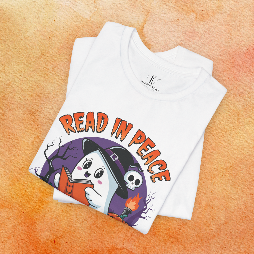 Read In Peace Ghost Halloween Bookworm T-Shirt