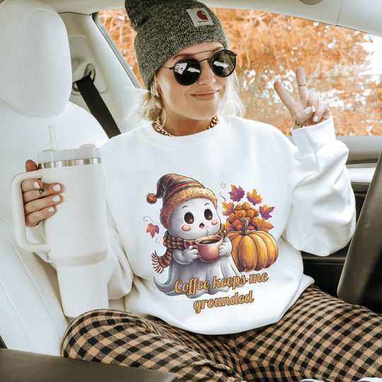 Ghostly Brew: Coffee Keeps Me Grounded Sweatshirt