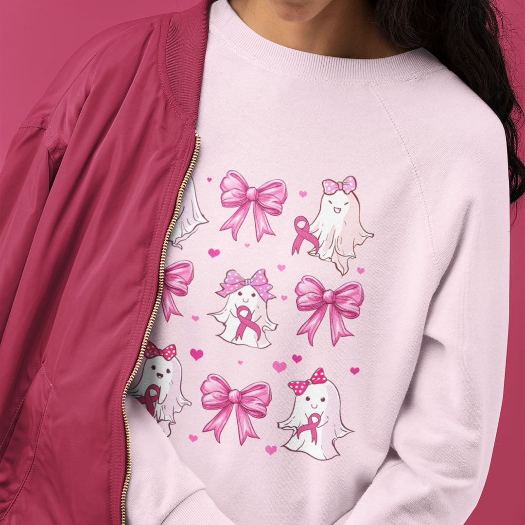 Ghosts and Pink Ribbons Breast Cancer Support Sweatshirt Sweatshirt Printify