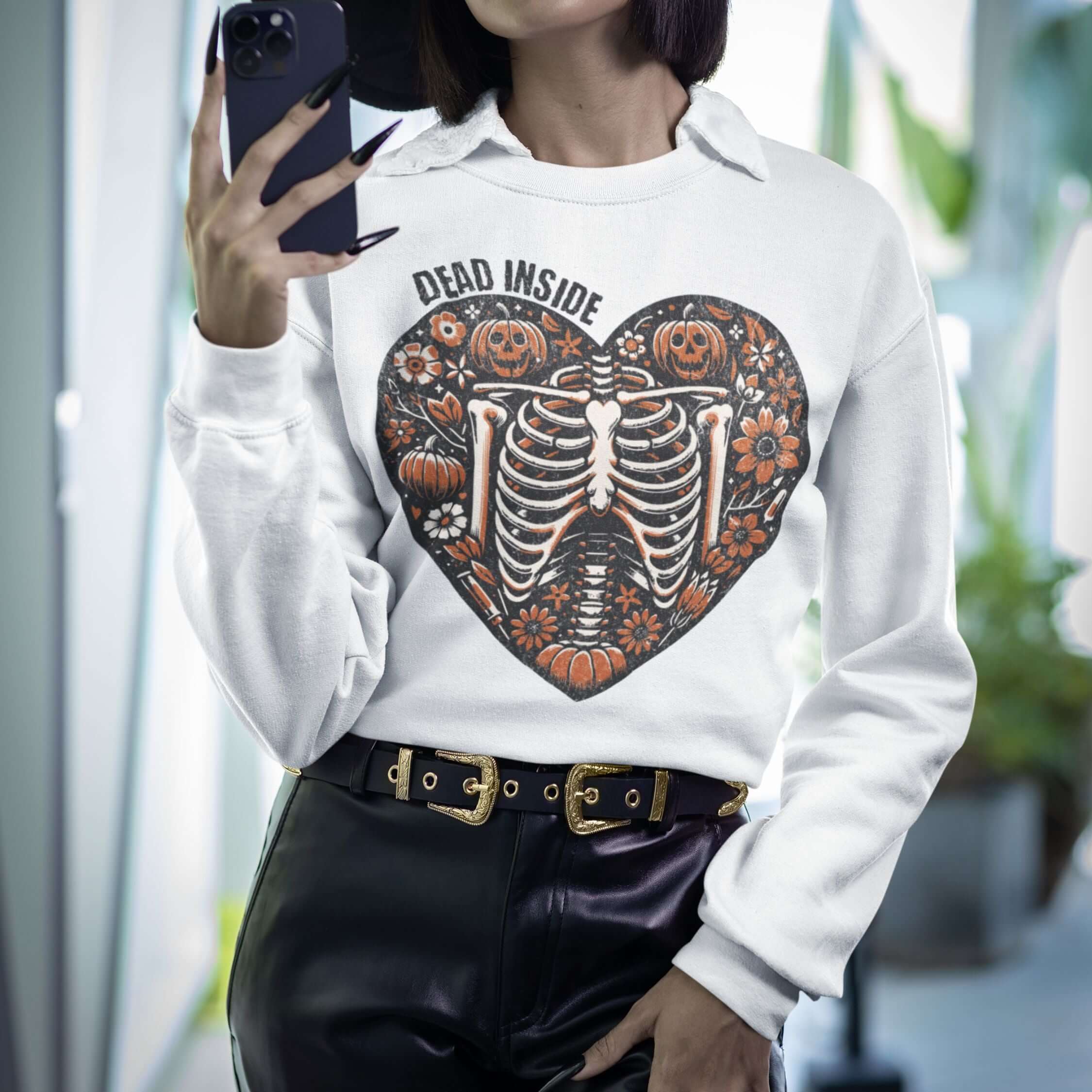 Gothic Halloween Sweatshirt Dead Inside Sweatshirt Printify