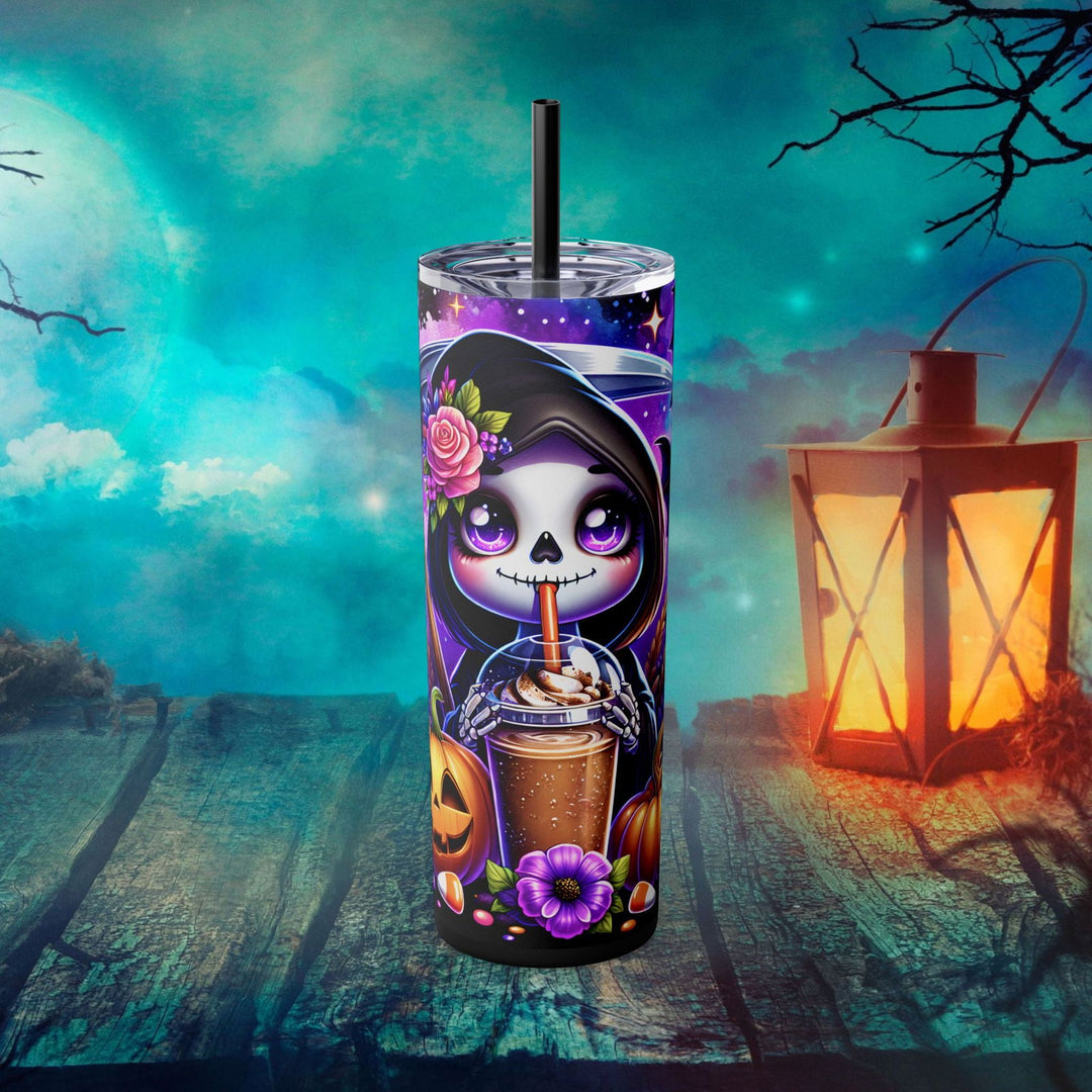 Grim Reaper Cute Halloween Tumbler, 20oz - Imagin Vibes Mug Printify Matte Black 20oz