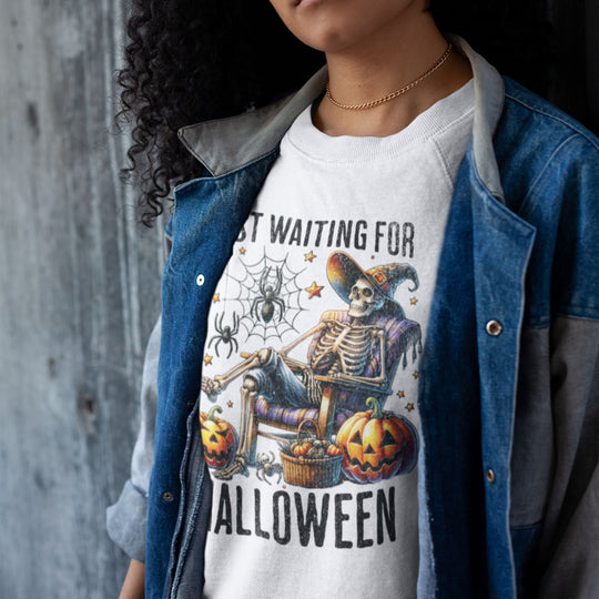 Halloween Crewneck Sweatshirt with Relaxing Skeleton