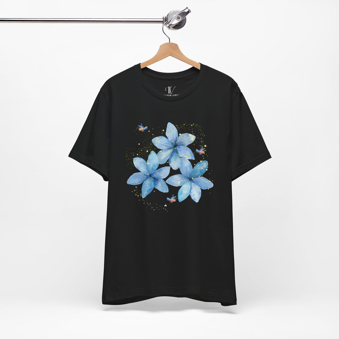 Floral Tee with Watercolor Flowers and Fireflies