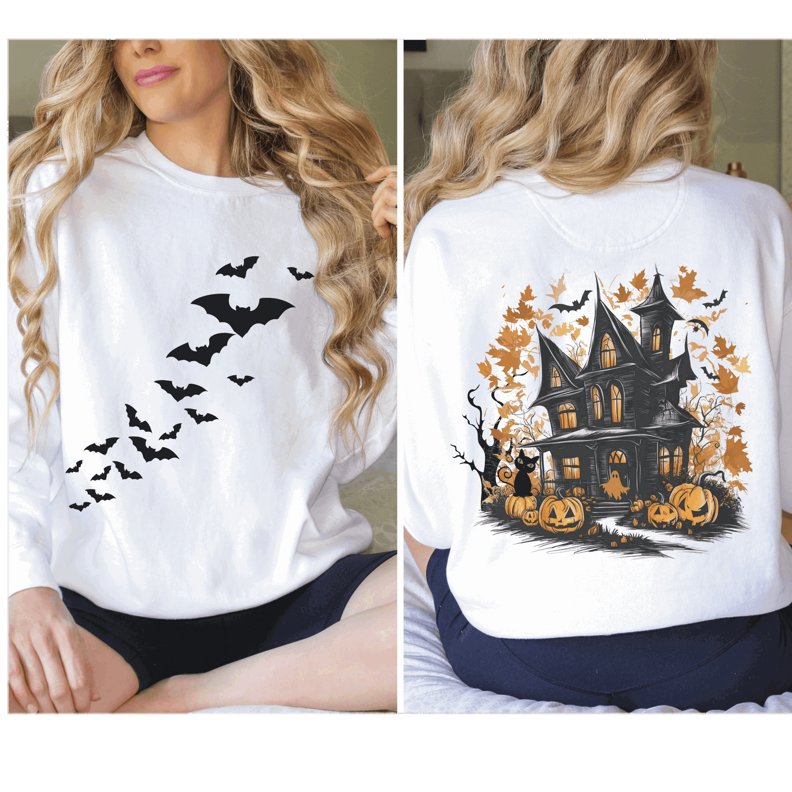 Haunted House Halloween Sweatshirt: Spooky Vibes Sweatshirt Printify