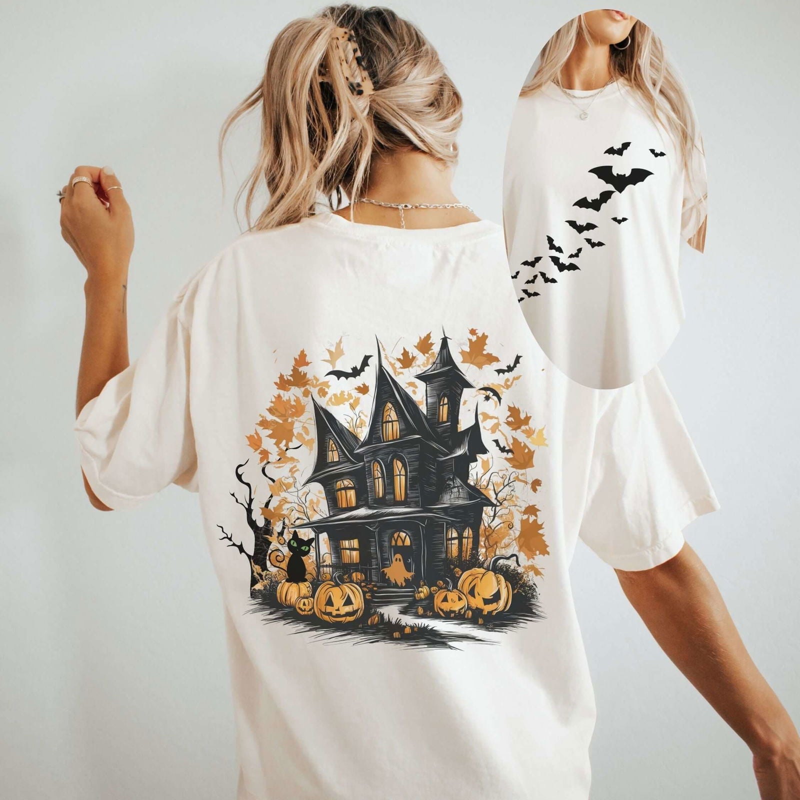 Haunted House Halloween T-Shirt: Spooky Vibes T-Shirt Printify