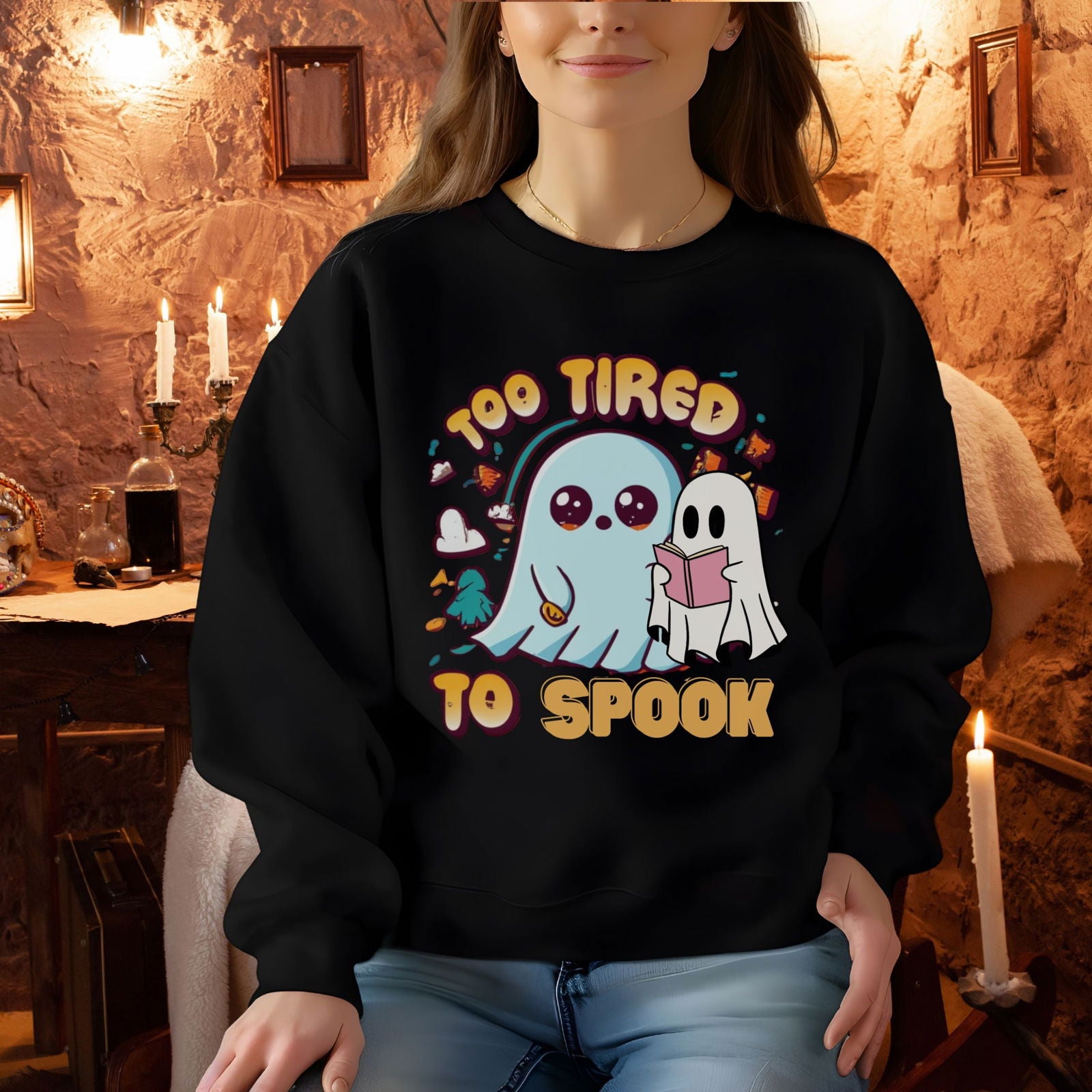 Hauntingly Bookish: Ghost Reader Halloween Sweatshirt Sweatshirt Printify