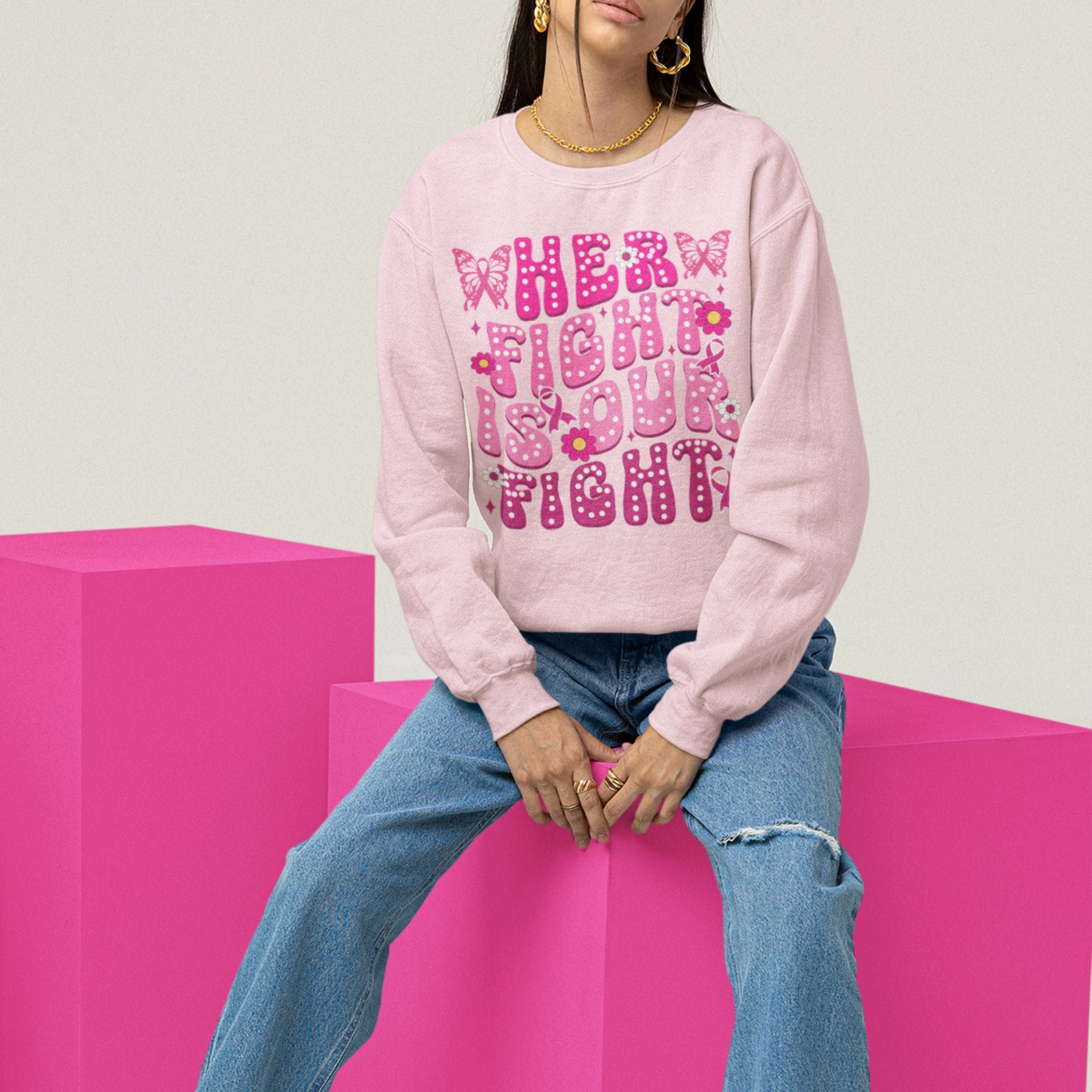 Her Fight Is Our Fight Butterflies Breast Cancer Sweatshirt Sweatshirt Printify