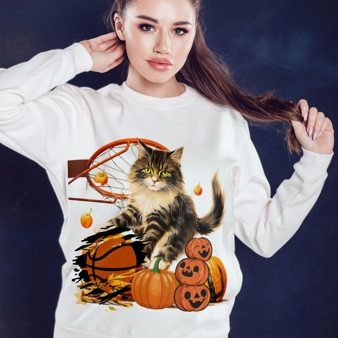 Hoop There It Is! Playful Cat Halloween Sweatshirt Sweatshirt Printify
