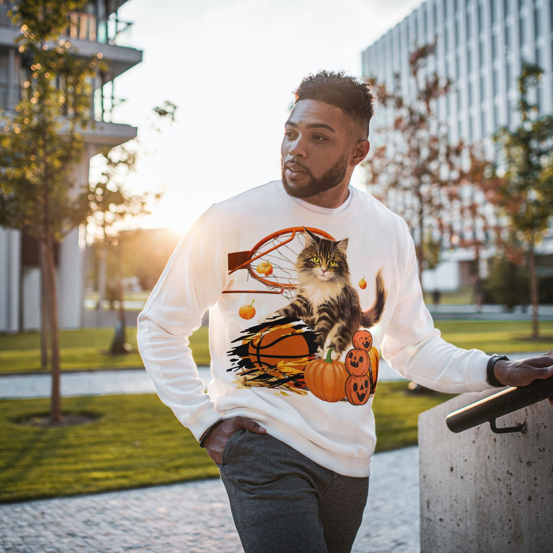 Hoop There It Is! Playful Cat Halloween Sweatshirt Sweatshirt Printify