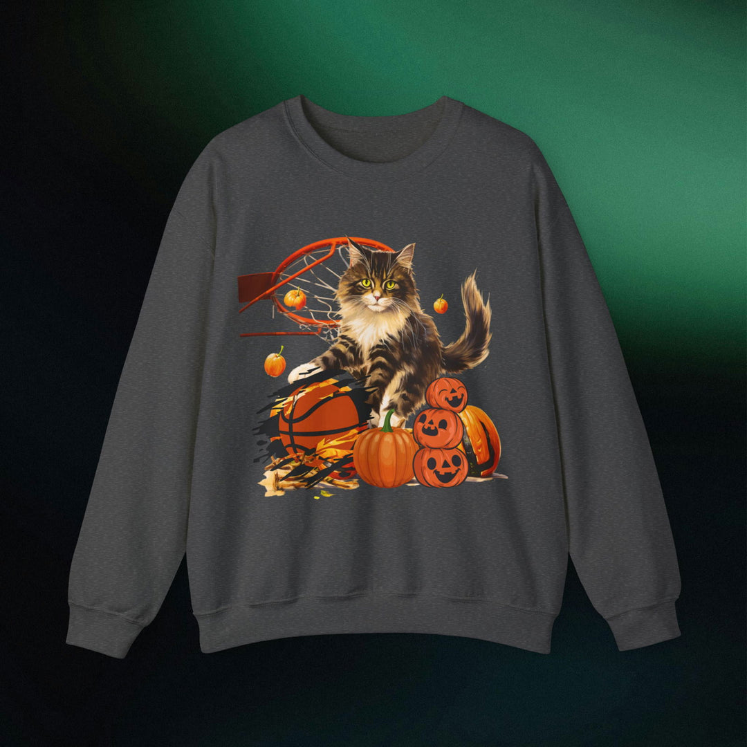 Hoop There It Is! Playful Cat Halloween Sweatshirt Sweatshirt Printify S Dark Heather