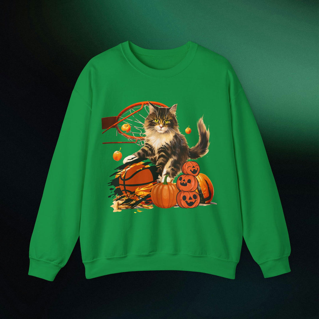 Hoop There It Is! Playful Cat Halloween Sweatshirt Sweatshirt Printify S Irish Green
