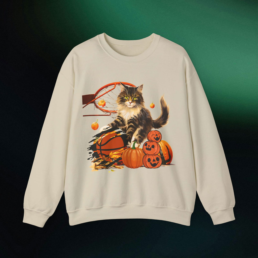 Hoop There It Is! Playful Cat Halloween Sweatshirt Sweatshirt Printify S Sand