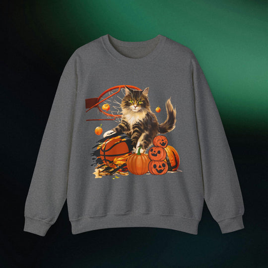 Hoop There It Is! Playful Cat Halloween Sweatshirt Sweatshirt Printify S Graphite Heather