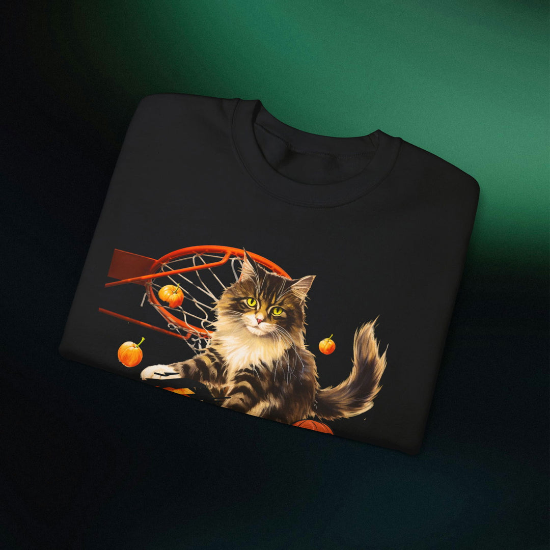 Hoop There It Is! Playful Cat Halloween Sweatshirt Sweatshirt Printify
