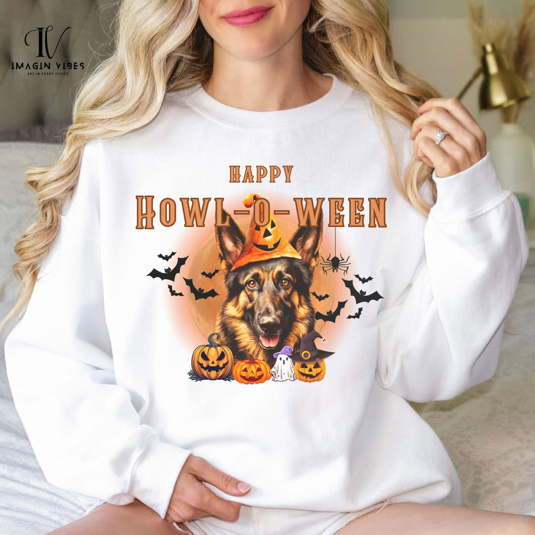 Howl-oween German Shepherd Sweatshirt: Spooky Dog Shirt for Dog Lovers Sweatshirt Printify