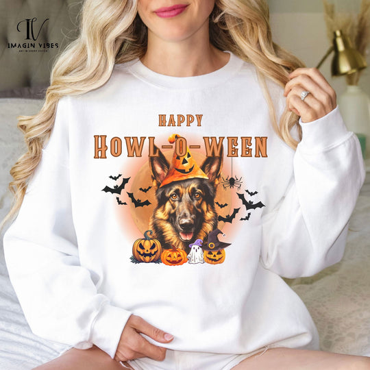 Howl-oween German Shepherd Sweatshirt: Spooky Dog Shirt for Dog Lovers Sweatshirt Printify
