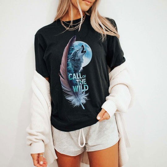 Howling Wolf in Moonlit Feather: Wilderness Spirit Tee - Imagin Vibes - 