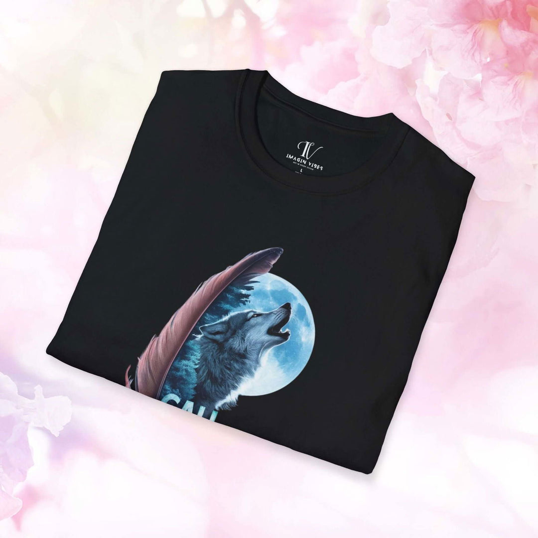 Howling Wolf in Moonlit Feather: Wilderness Spirit Tee - Imagin Vibes - 