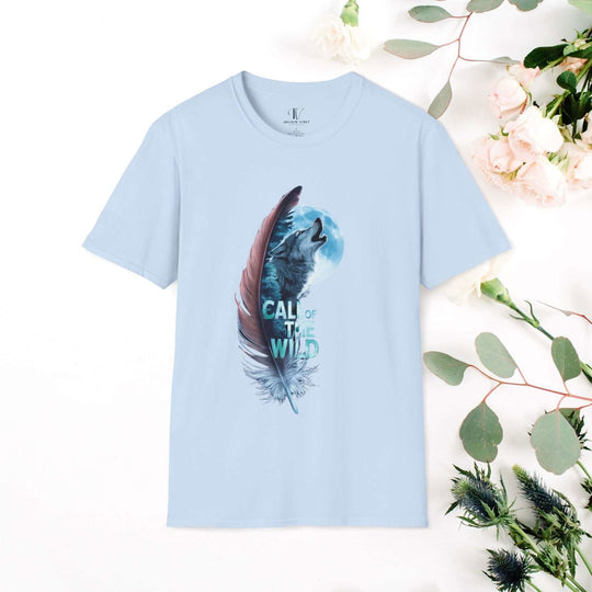 Howling Wolf in Moonlit Feather: Wilderness Spirit Tee - Imagin Vibes - 