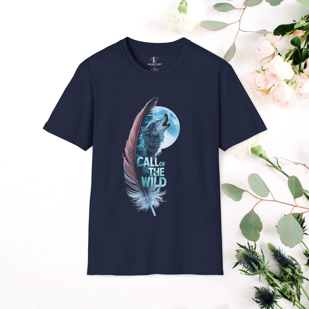 Howling Wolf in Moonlit Feather: Wilderness Spirit Tee - Imagin Vibes - 