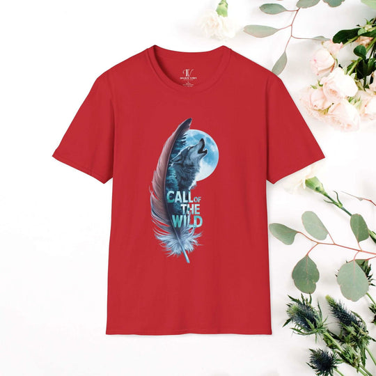 Howling Wolf in Moonlit Feather: Wilderness Spirit Tee - Imagin Vibes - 