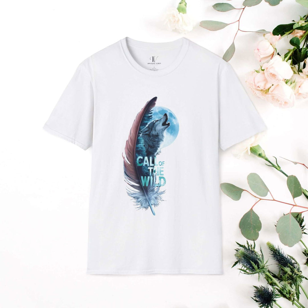 Howling Wolf in Moonlit Feather: Wilderness Spirit Tee - Imagin Vibes - 