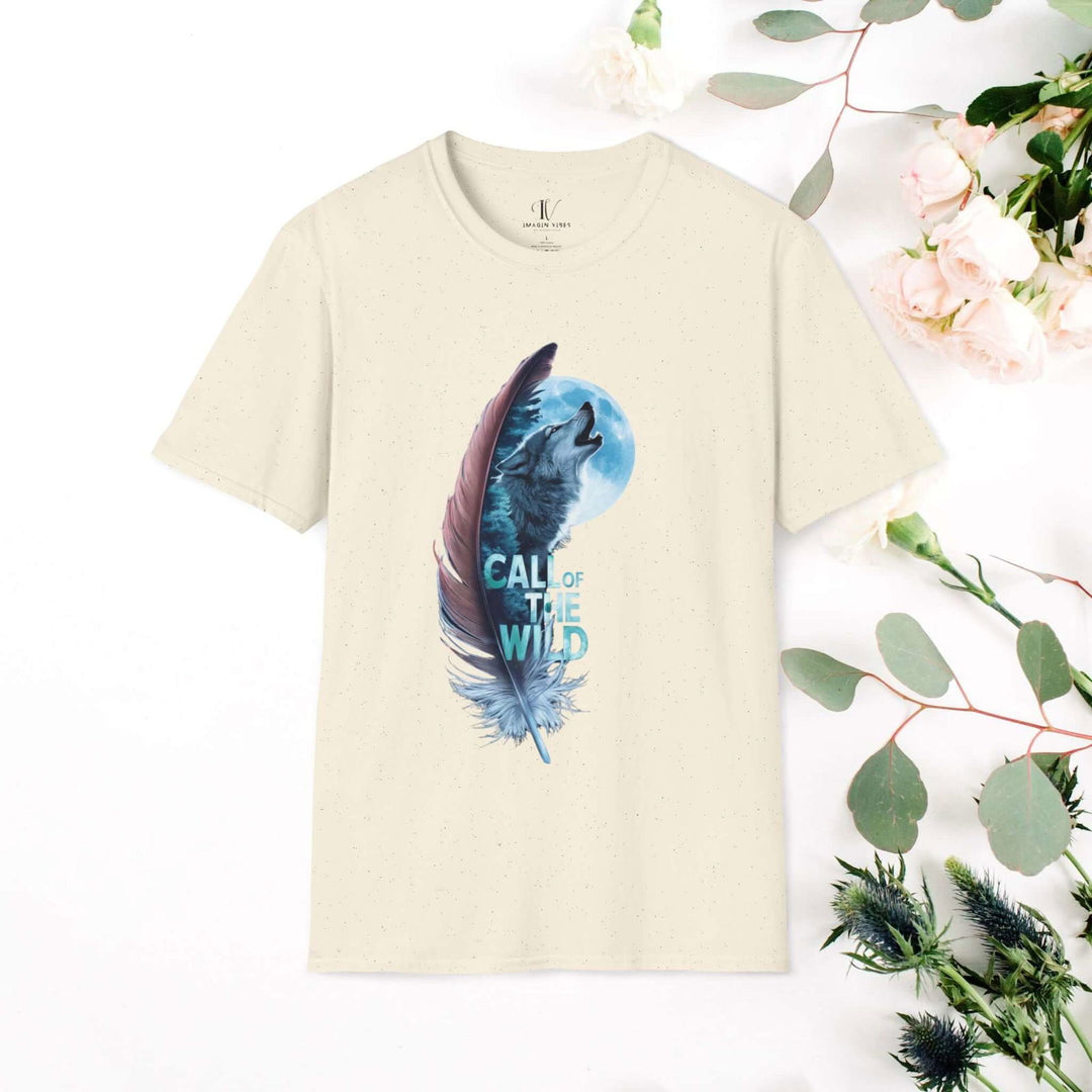 Howling Wolf in Moonlit Feather: Wilderness Spirit Tee - Imagin Vibes - 