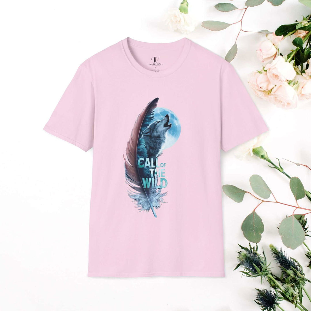 Howling Wolf in Moonlit Feather: Wilderness Spirit Tee - Imagin Vibes - 