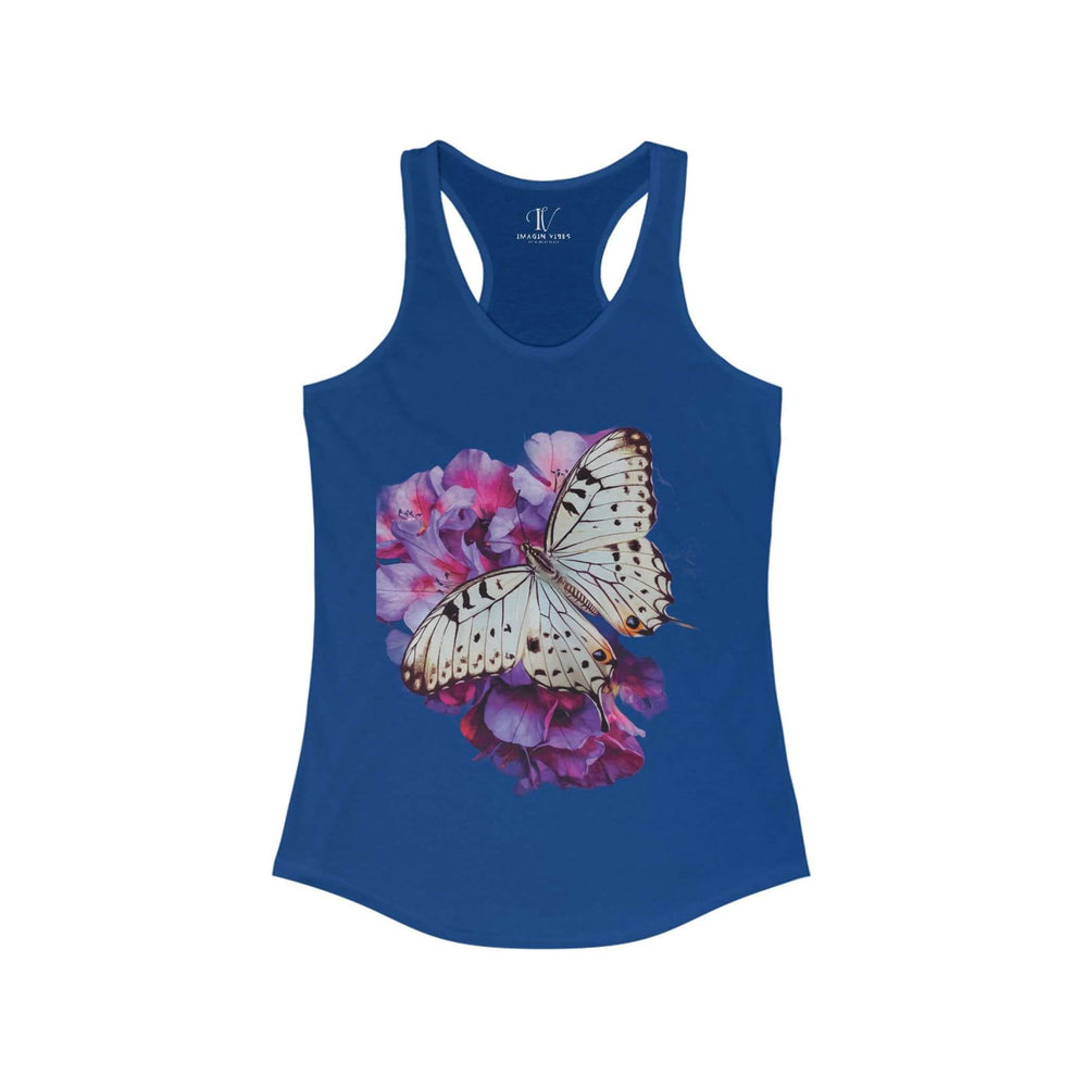 Women's Racerback Tank Butterfly and Pink Flower Top Tank Top Printify XS Solid Royal