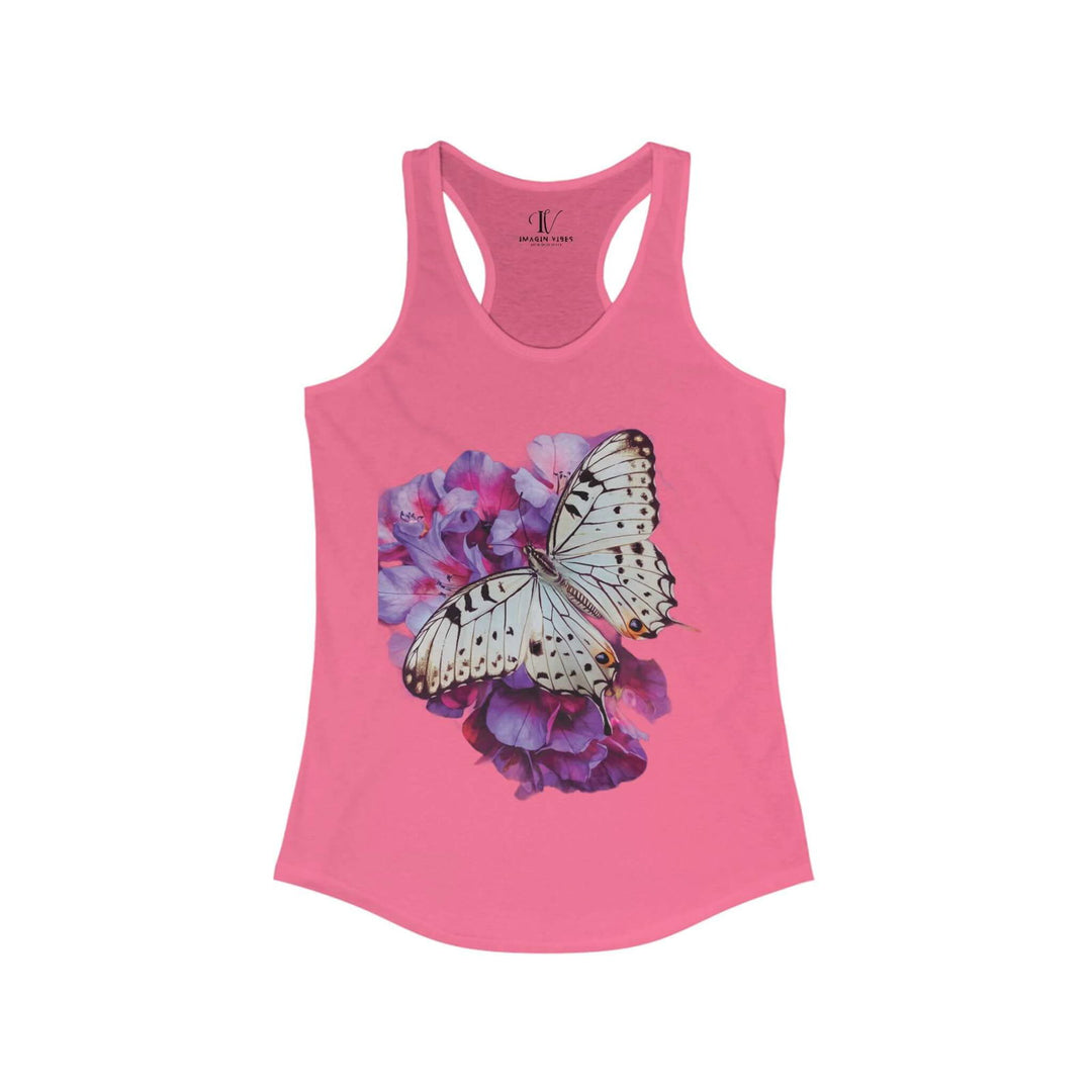 Women's Racerback Tank Butterfly and Pink Flower Top Tank Top Printify XS Solid Hot Pink