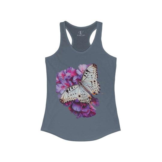 Women's Racerback Tank Butterfly and Pink Flower Top Tank Top Printify XS Solid Indigo