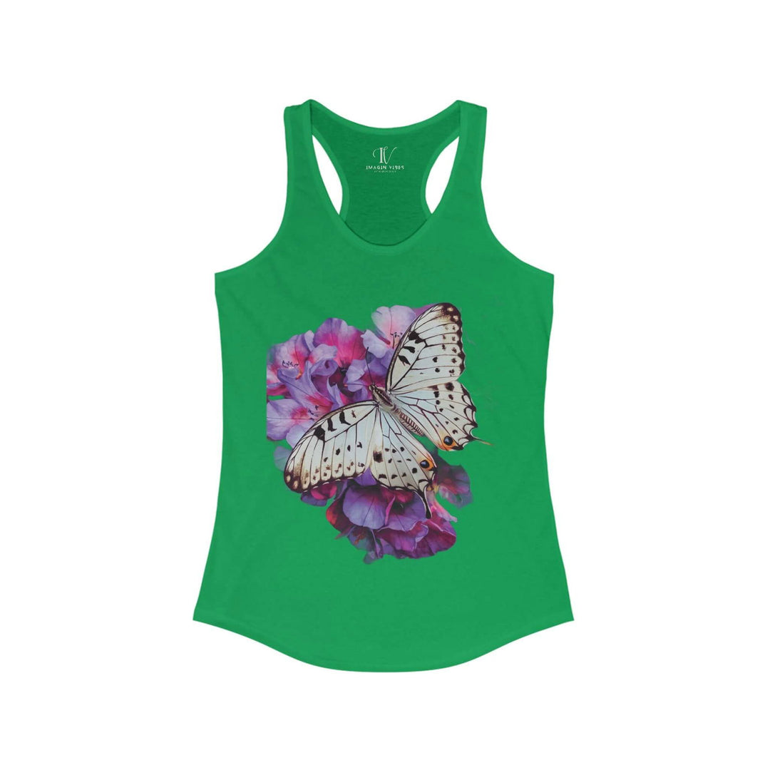 Women's Racerback Tank Butterfly and Pink Flower Top Tank Top Printify XS Solid Kelly Green