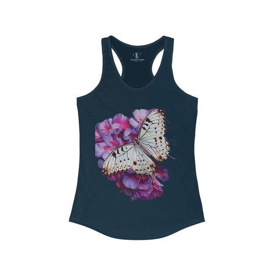 Women's Racerback Tank Butterfly and Pink Flower Top Tank Top Printify XS Solid Midnight Navy