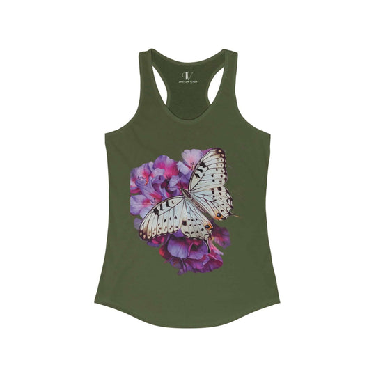 Women's Racerback Tank Butterfly and Pink Flower Top Tank Top Printify XS Solid Military Green