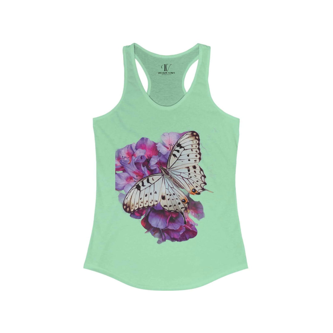 Women's Racerback Tank Butterfly and Pink Flower Top Tank Top Printify XS Solid Mint