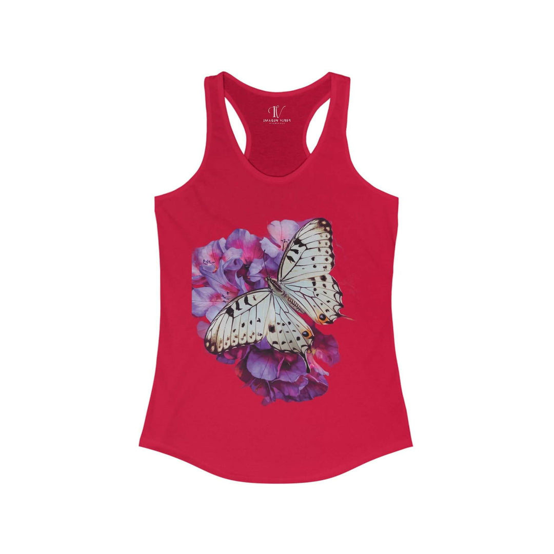 Women's Racerback Tank Butterfly and Pink Flower Top Tank Top Printify XS Solid Red