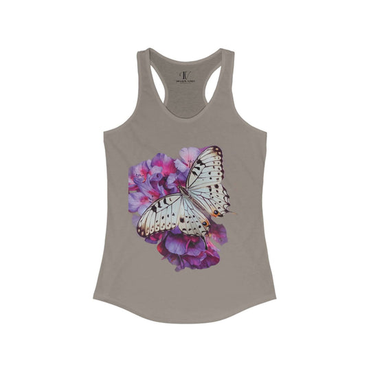 Women's Racerback Tank Butterfly and Pink Flower Top Tank Top Printify XS Solid Warm Gray
