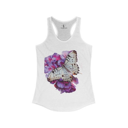 Women's Racerback Tank Butterfly and Pink Flower Top Tank Top Printify XS Solid White
