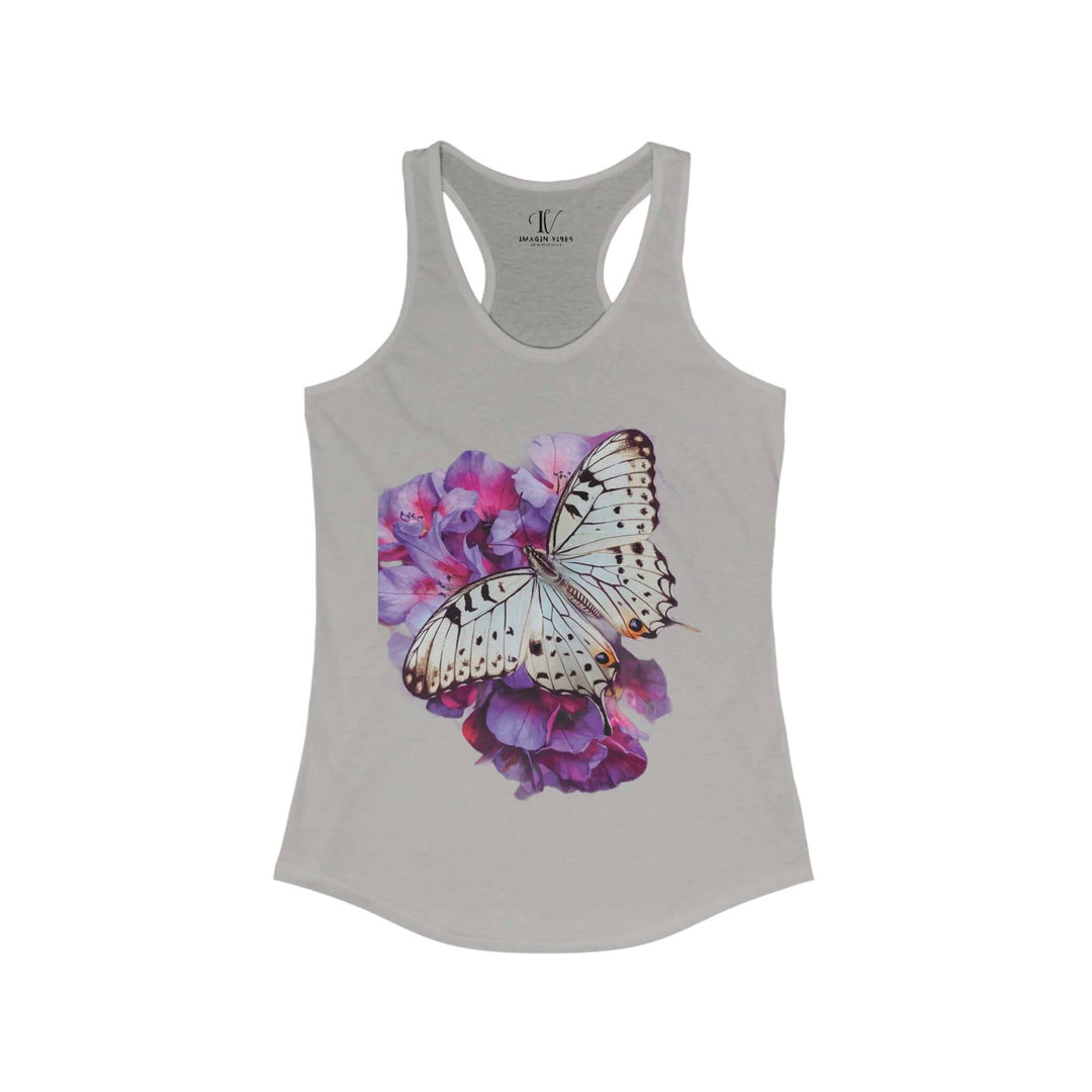 Women's Racerback Tank Butterfly and Pink Flower Top Tank Top Printify XS Heather Grey