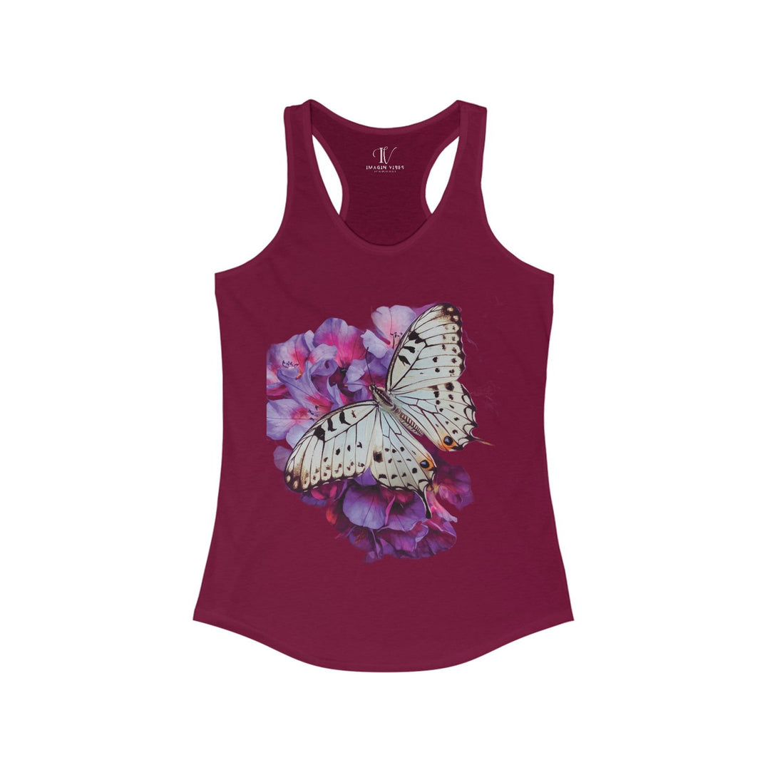Women's Racerback Tank Butterfly and Pink Flower Top Tank Top Printify XS Solid Cardinal Red