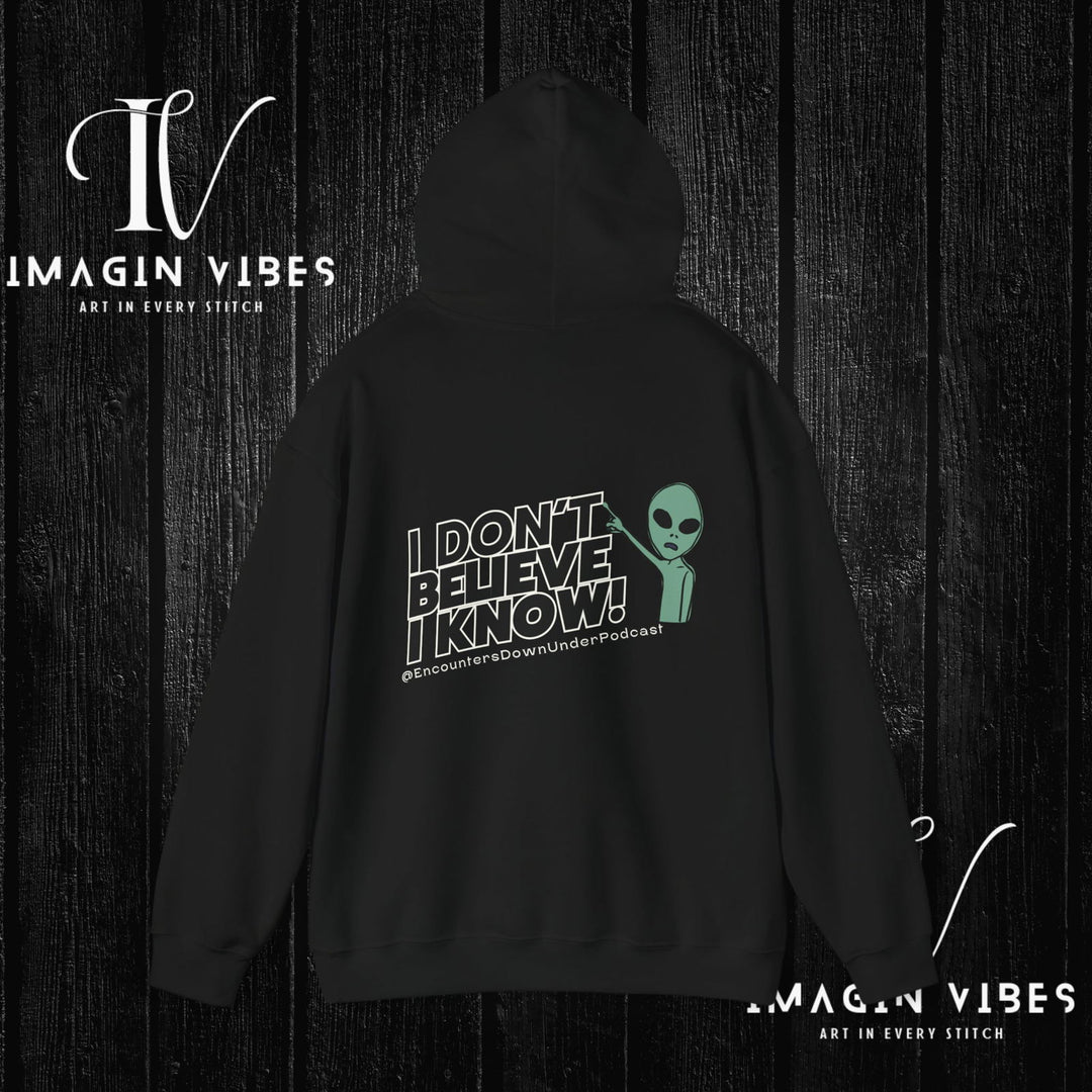 I Don't Believe I Know Hoodie, Encounters Down Under Podcast Alien Hoodie, Double-Sided Print Hoodie Hoodie Printify