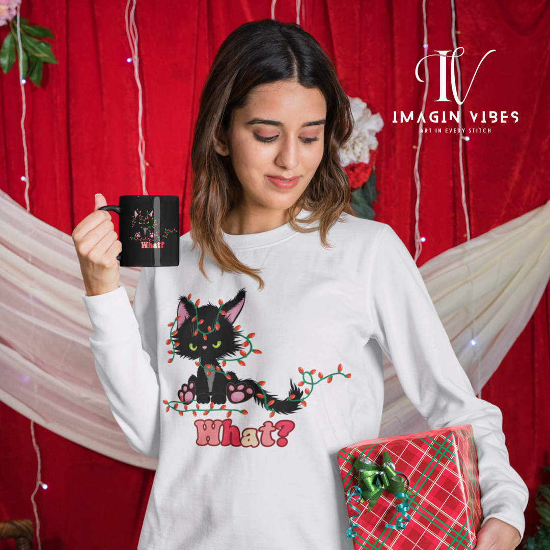 Imagin Vibes: Black Cat Christmas - "What?!" Sweatshirt - Imagin Vibes - 