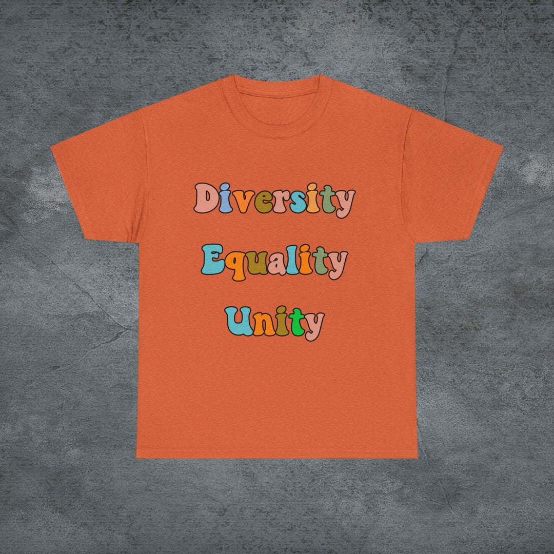 Imagin Vibes: Diversity, Equality, Unity Tee T-Shirt Printify Antique Orange S